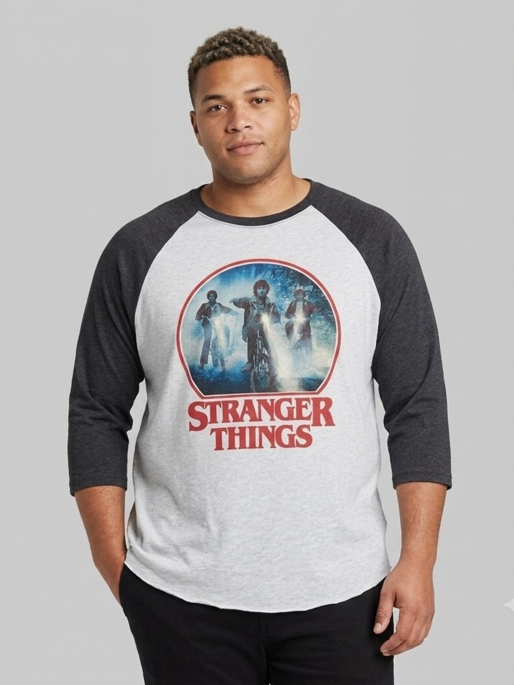 Stranger Things Graphic Baseball Tee XL Raglan 3/4 Sleeve Netflix